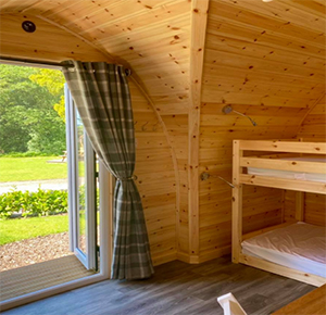 Image shows the inside of a brand new pod at Hales Hall Caravan and Camping Park, Staffordshire